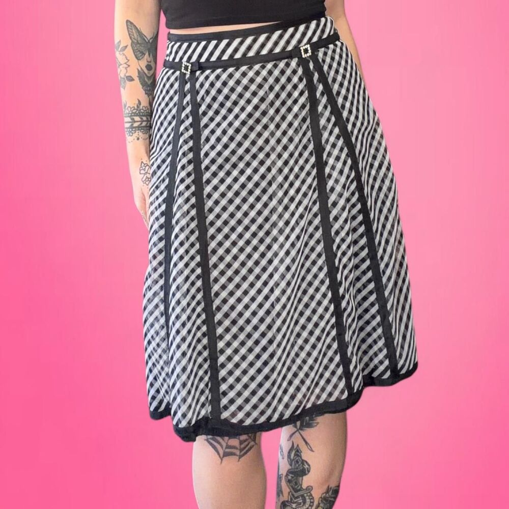 cynthia steffe gingham plaid midi skirt with rhinestone buckles